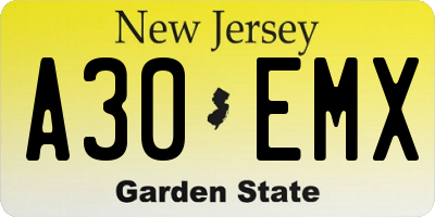 NJ license plate A30EMX