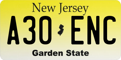 NJ license plate A30ENC