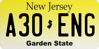NJ license plate A30ENG