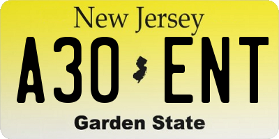 NJ license plate A30ENT