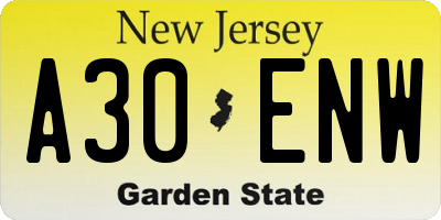 NJ license plate A30ENW