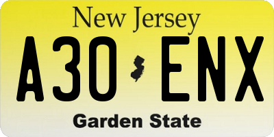 NJ license plate A30ENX