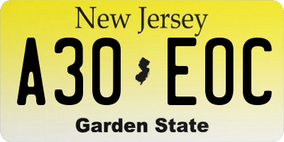 NJ license plate A30EOC