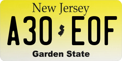 NJ license plate A30EOF