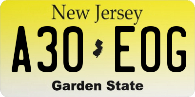 NJ license plate A30EOG