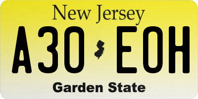 NJ license plate A30EOH