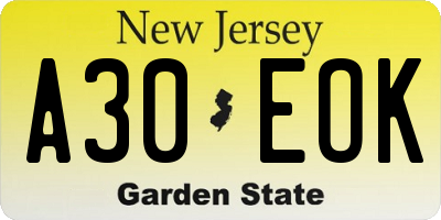 NJ license plate A30EOK
