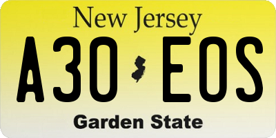 NJ license plate A30EOS