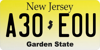 NJ license plate A30EOU