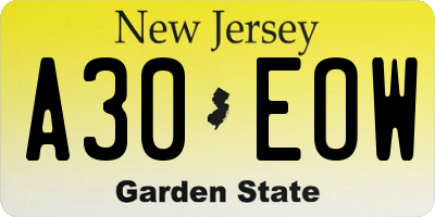 NJ license plate A30EOW