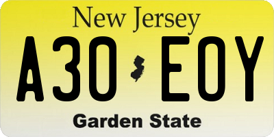 NJ license plate A30EOY