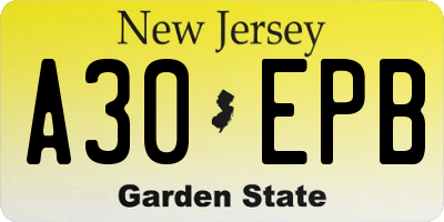 NJ license plate A30EPB