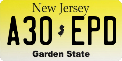 NJ license plate A30EPD