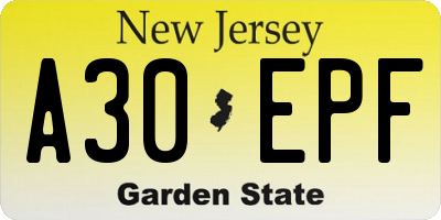 NJ license plate A30EPF