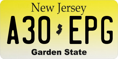 NJ license plate A30EPG
