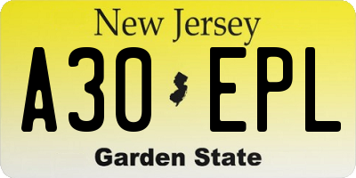 NJ license plate A30EPL