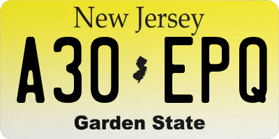NJ license plate A30EPQ