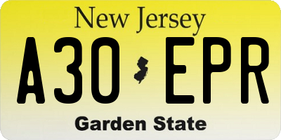 NJ license plate A30EPR