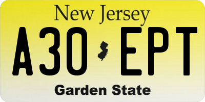 NJ license plate A30EPT