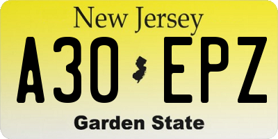 NJ license plate A30EPZ