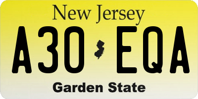 NJ license plate A30EQA