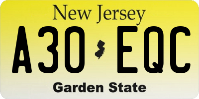 NJ license plate A30EQC