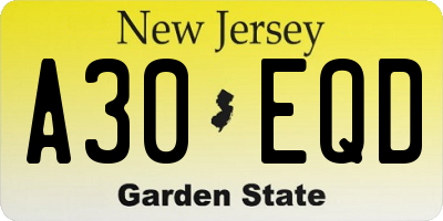 NJ license plate A30EQD