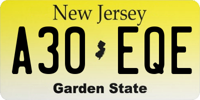 NJ license plate A30EQE