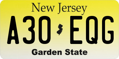 NJ license plate A30EQG