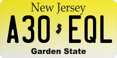 NJ license plate A30EQL