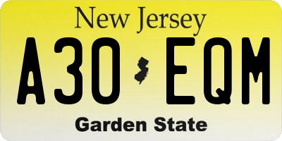 NJ license plate A30EQM