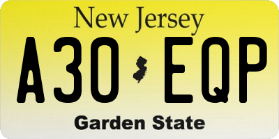 NJ license plate A30EQP
