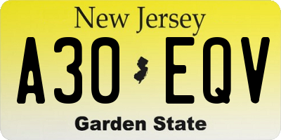 NJ license plate A30EQV