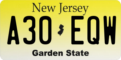 NJ license plate A30EQW