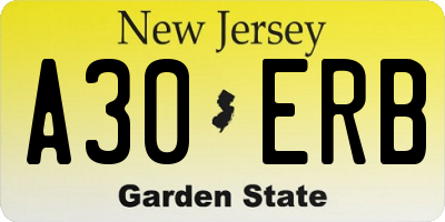 NJ license plate A30ERB