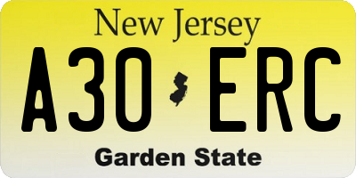 NJ license plate A30ERC