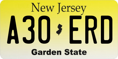 NJ license plate A30ERD