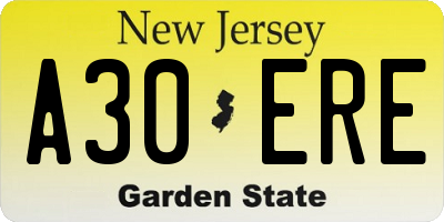 NJ license plate A30ERE