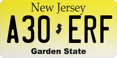 NJ license plate A30ERF