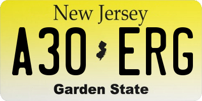 NJ license plate A30ERG