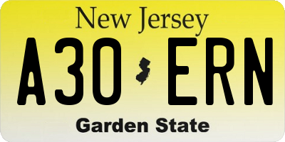 NJ license plate A30ERN