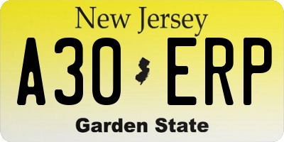 NJ license plate A30ERP