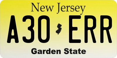 NJ license plate A30ERR