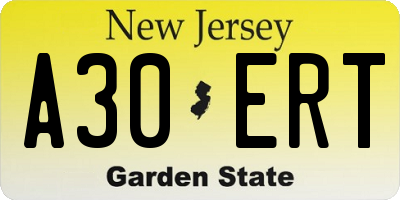 NJ license plate A30ERT