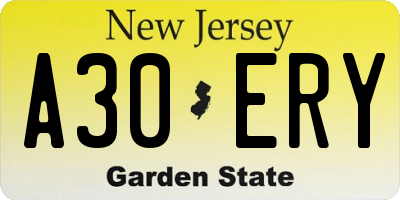NJ license plate A30ERY