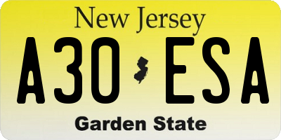 NJ license plate A30ESA