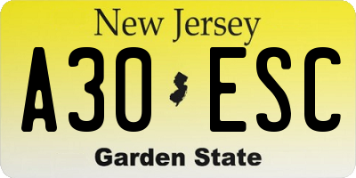 NJ license plate A30ESC