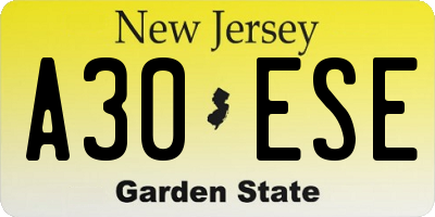 NJ license plate A30ESE