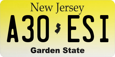 NJ license plate A30ESI