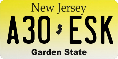 NJ license plate A30ESK